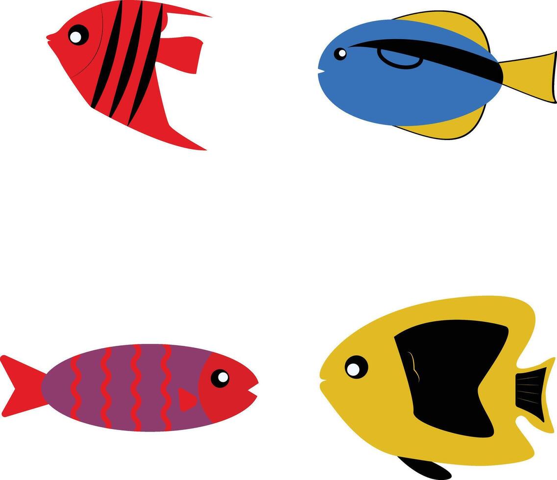 adorable pescado ilustración. plano dibujos animados, aislado vector conjunto