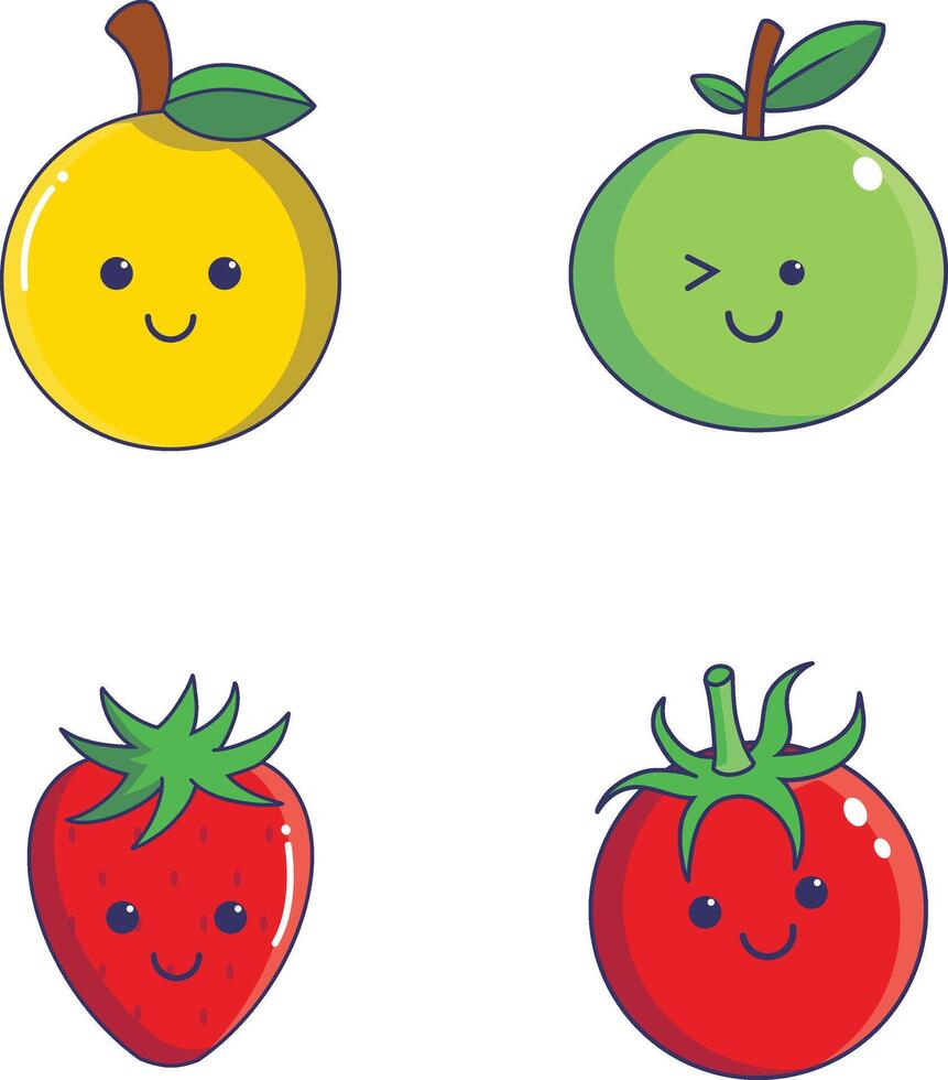 Kawaii Fruit Mascot With Cute Cartoon Character. Vector Illustration