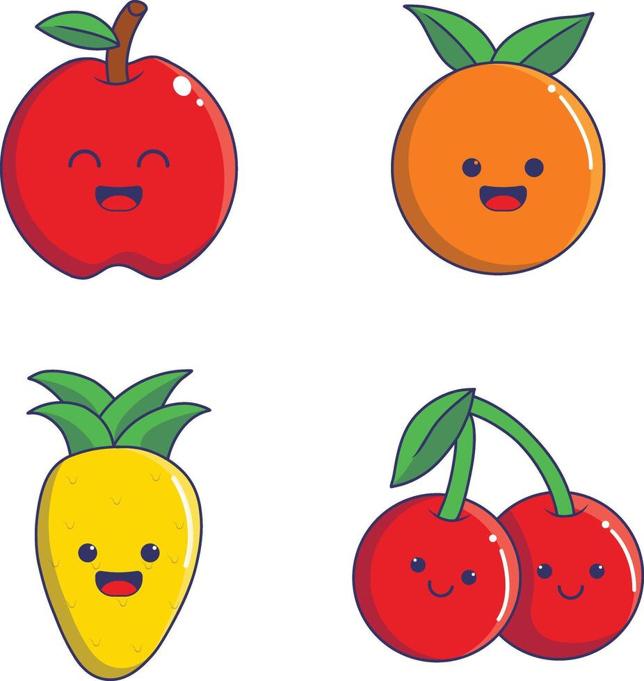 kawaii Fruta mascota con linda dibujos animados personaje. vector ilustración