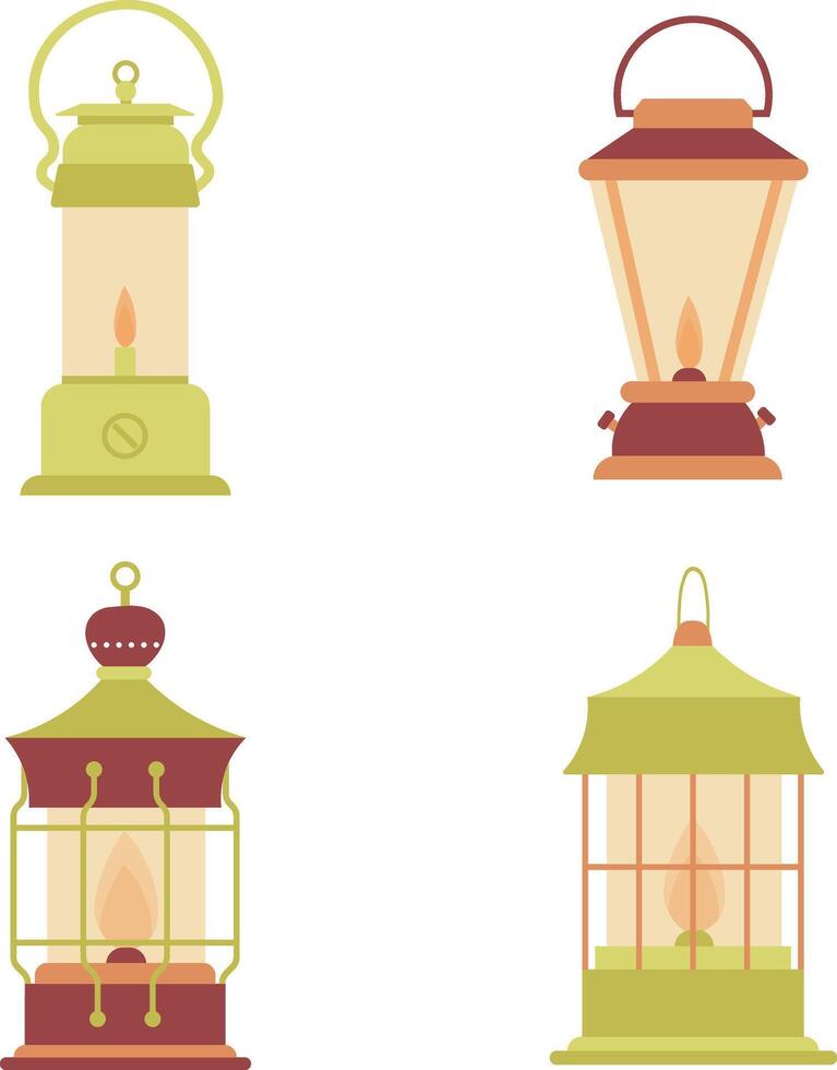 Camping Lantern Lamp With Handle. Vintage Design Style, Isolated Vector Illustration