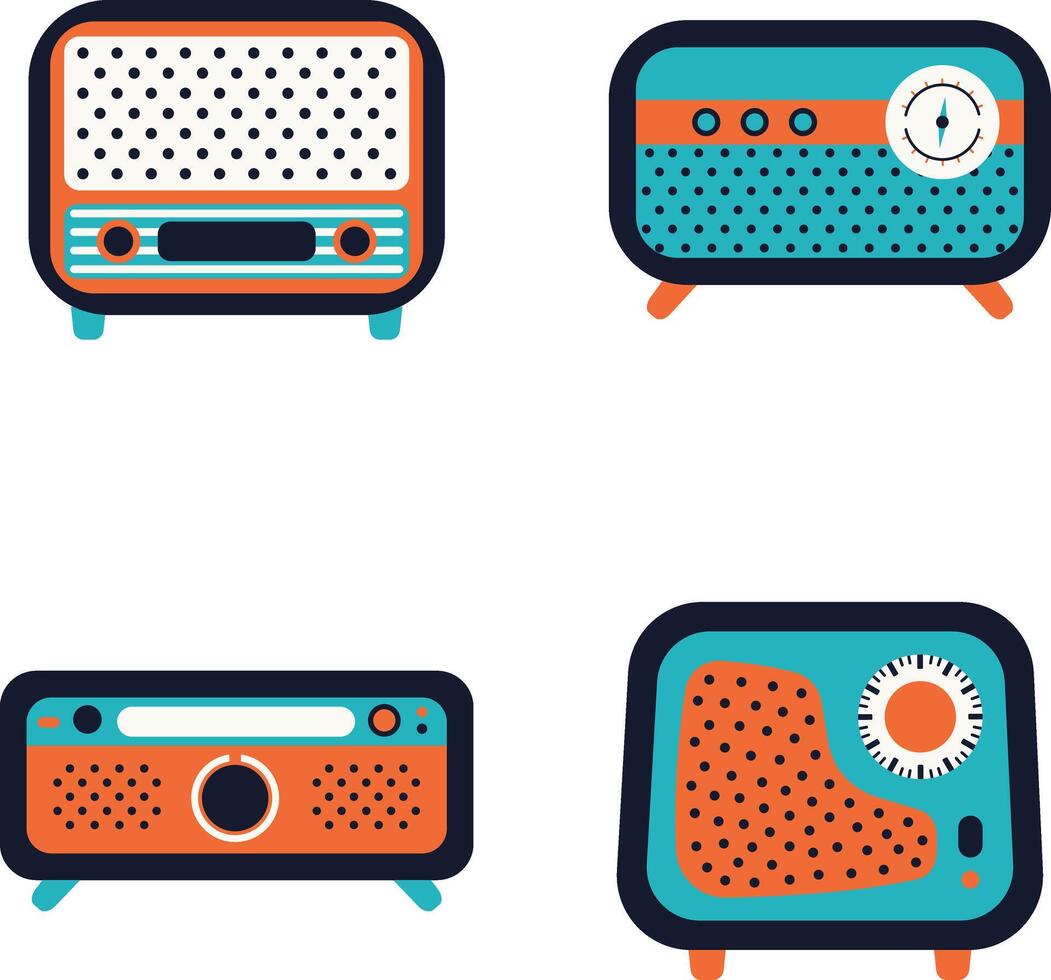 Old Radio Stereo With Vintage Design. Vector Illustration