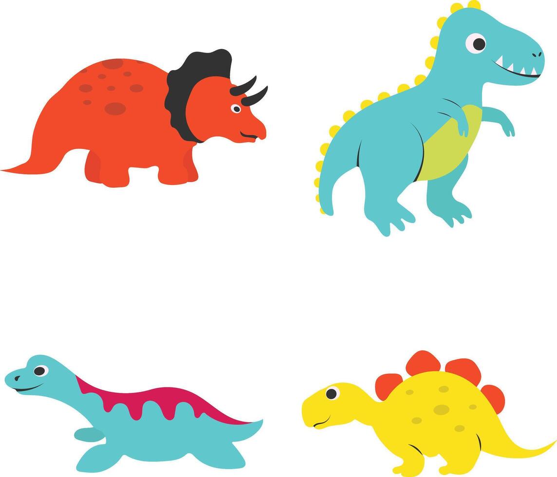 Adorable Dinosaurs Illustration Set. Isolated Vector in Cartoon Style.