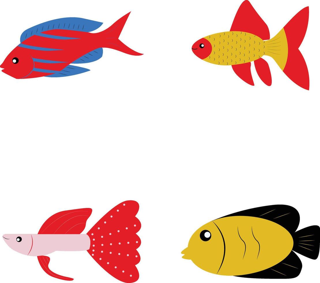 adorable pescado ilustración. plano dibujos animados, aislado vector conjunto