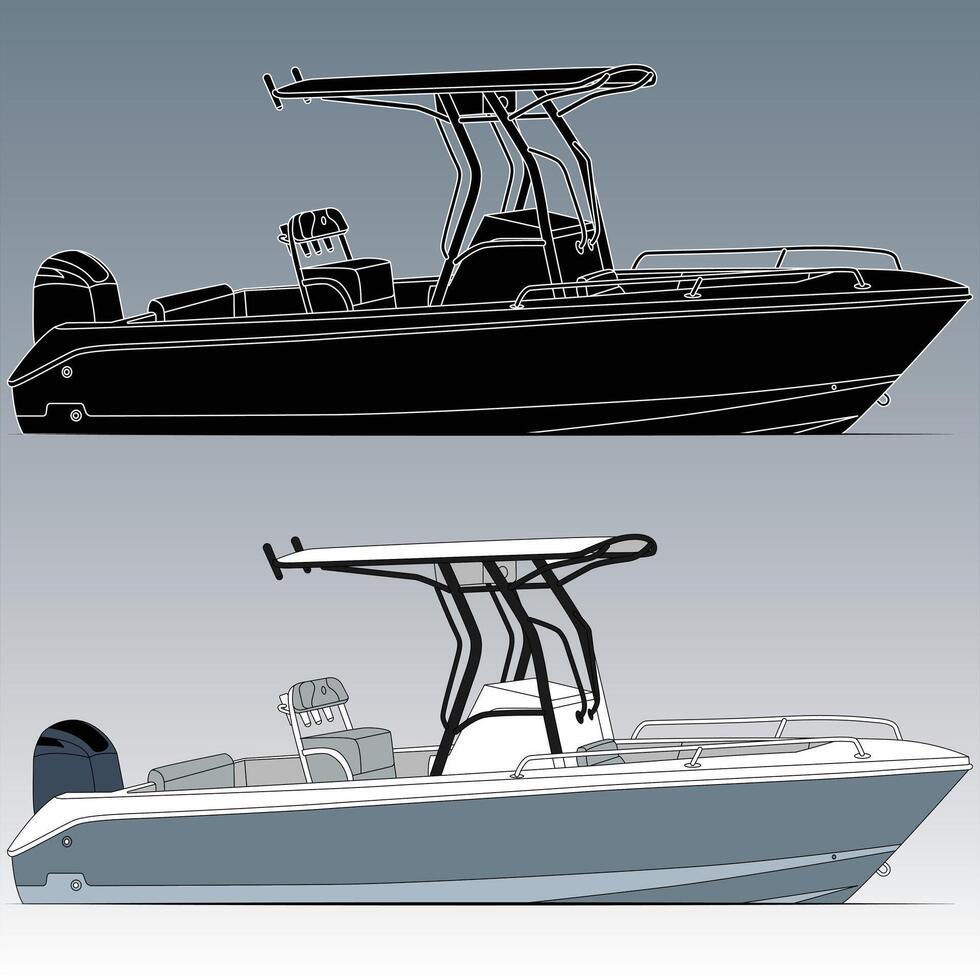 pescar barco arte vectorial y uno color vector