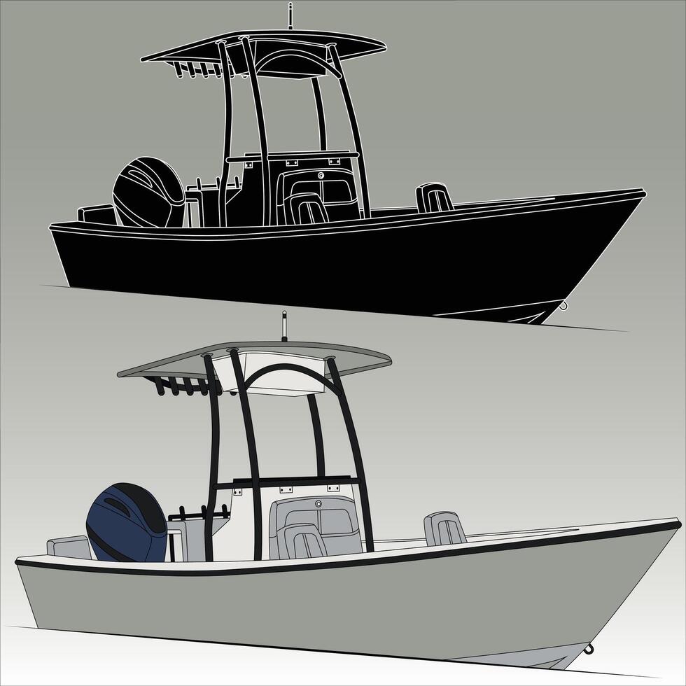 Fishing boat vector-art and one color vector