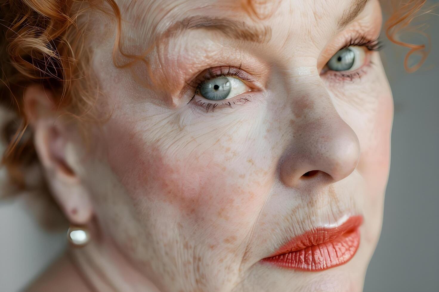 AI generated Timeless Beauty Senior Woman Radiates Grace in Peach Fuzz Makeup photo