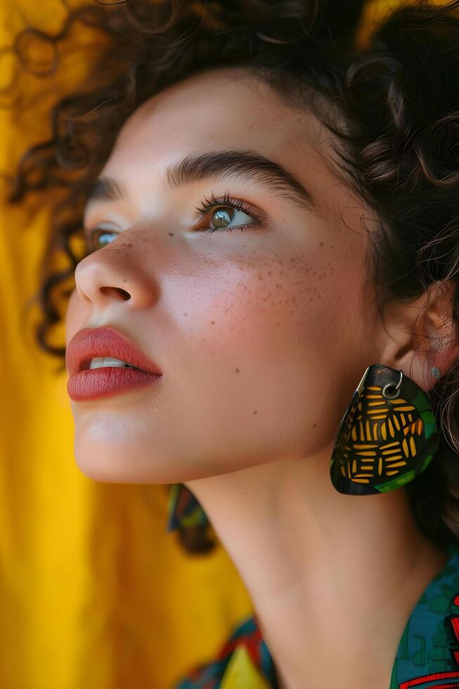 AI generated Batik Elegance CloseUp Portrait with Bold Earrings photo