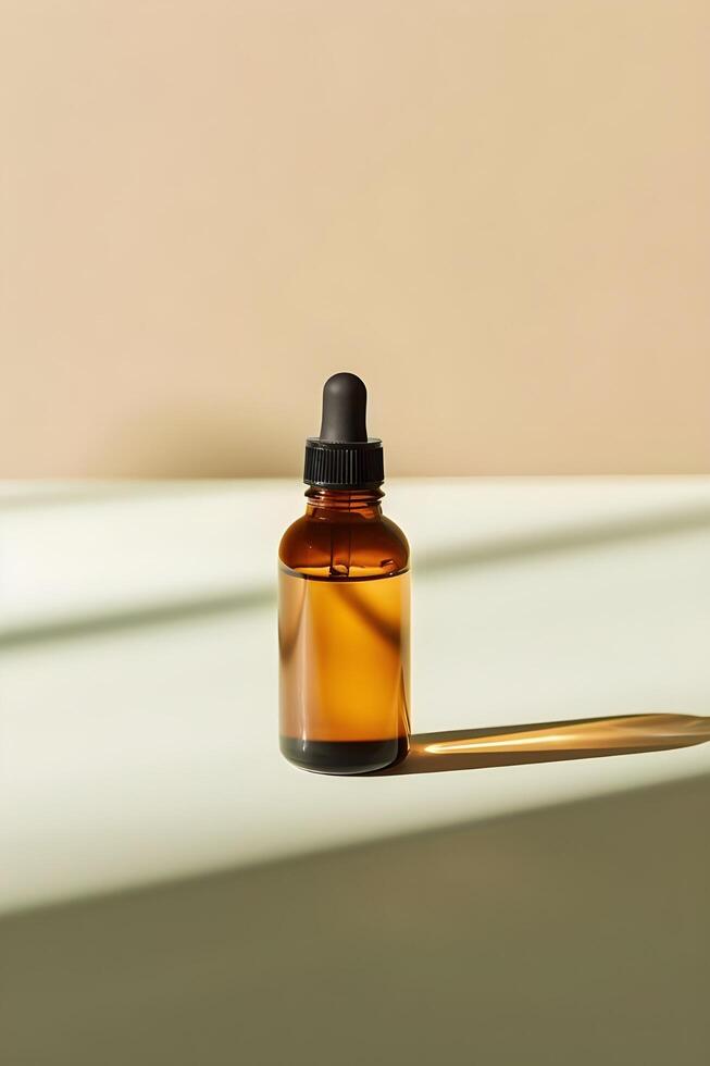 AI generated Minimalistic Natural Radiance Serum Bottle in Earthy Tones photo