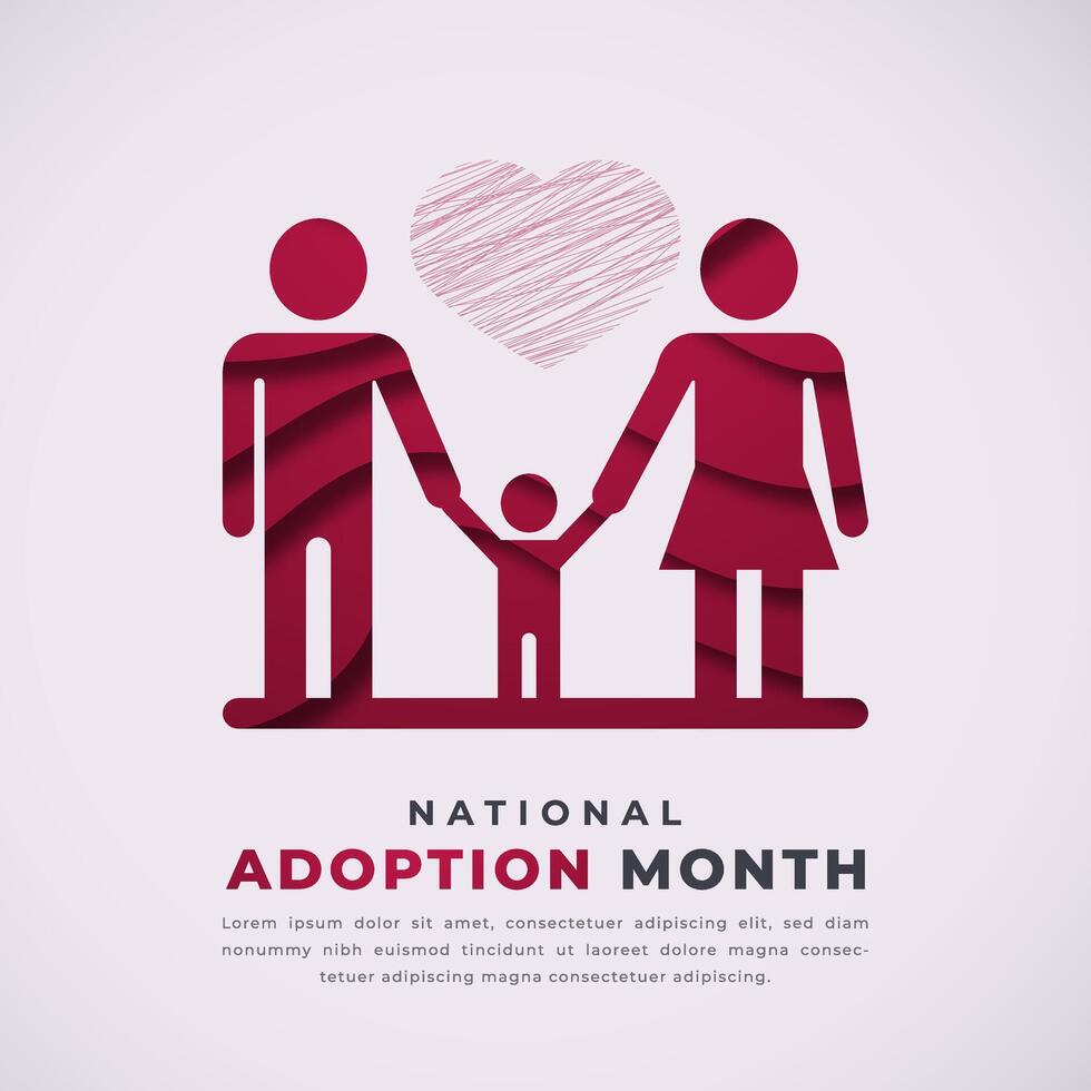 National Adoption Month Paper cut style Vector Design Illustration for Background, Poster, Banner, Advertising, Greeting Card