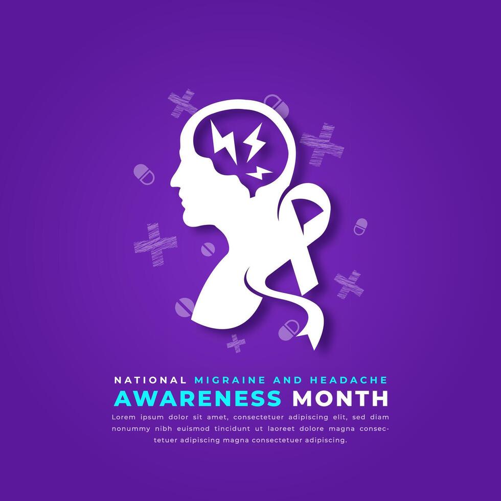 National Migraine and Headache Awareness Month Paper cut style Vector Design Illustration for Background, Poster, Banner, Advertising, Greeting Card