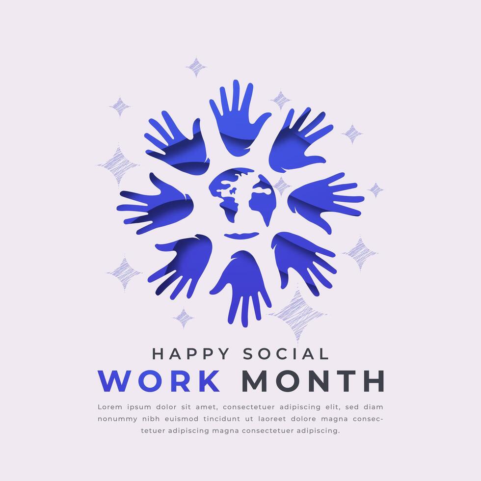 Happy Social Work Month Paper cut style Vector Design Illustration for Background, Poster, Banner, Advertising, Greeting Card