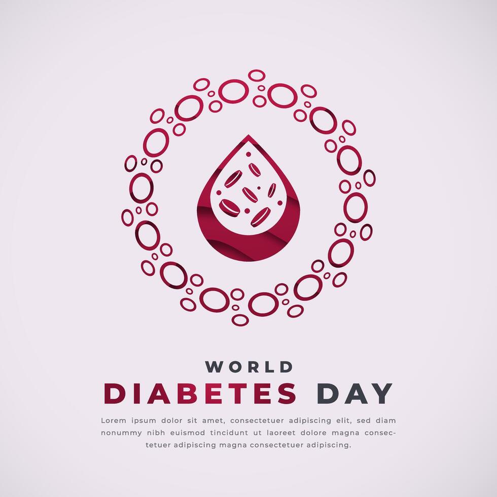 mundo diabetes día papel cortar estilo vector diseño ilustración para fondo, póster, bandera, publicidad, saludo tarjeta