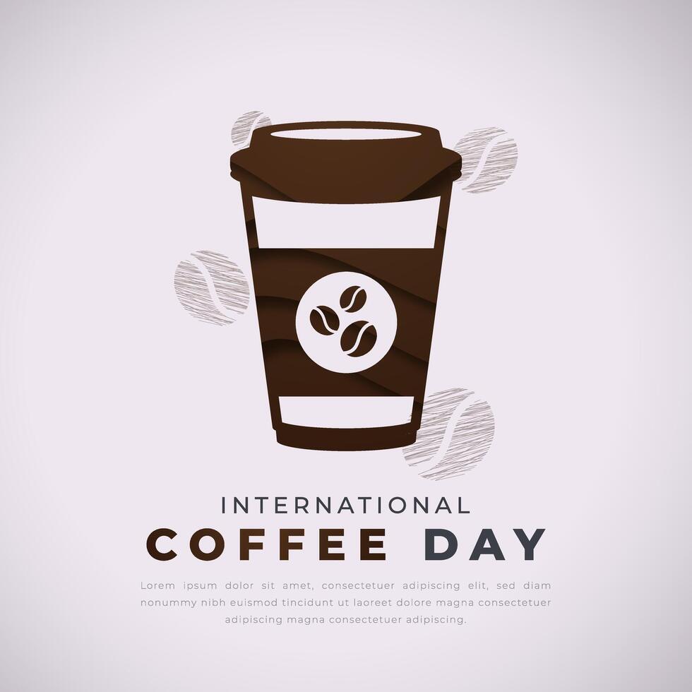internacional café día papel cortar estilo vector diseño ilustración para fondo, póster, bandera, publicidad, saludo tarjeta