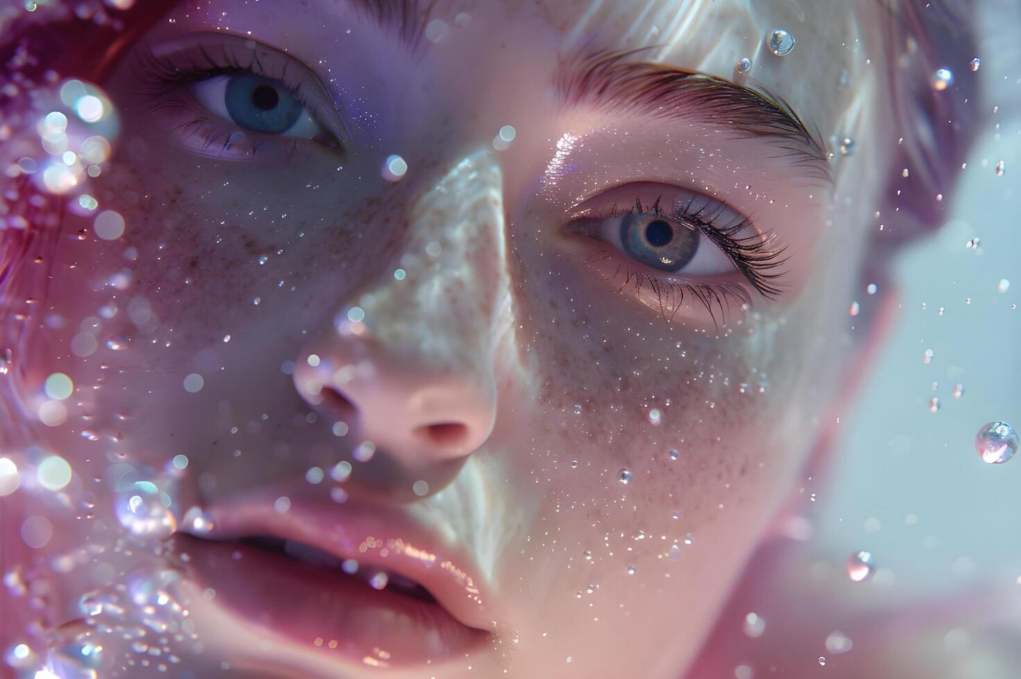AI generated Aquatic Glow Model's Close-Up Underwater in Pink photo