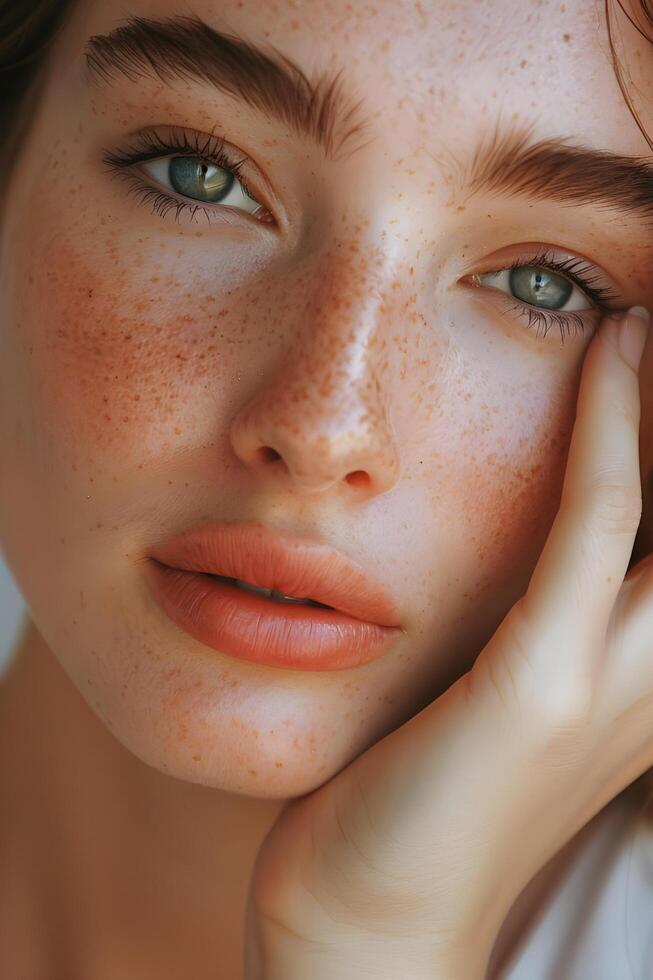 AI generated Peachy Gaze Subtle Eyeshadow and Wispy Lashes in a Close-Up Banner photo