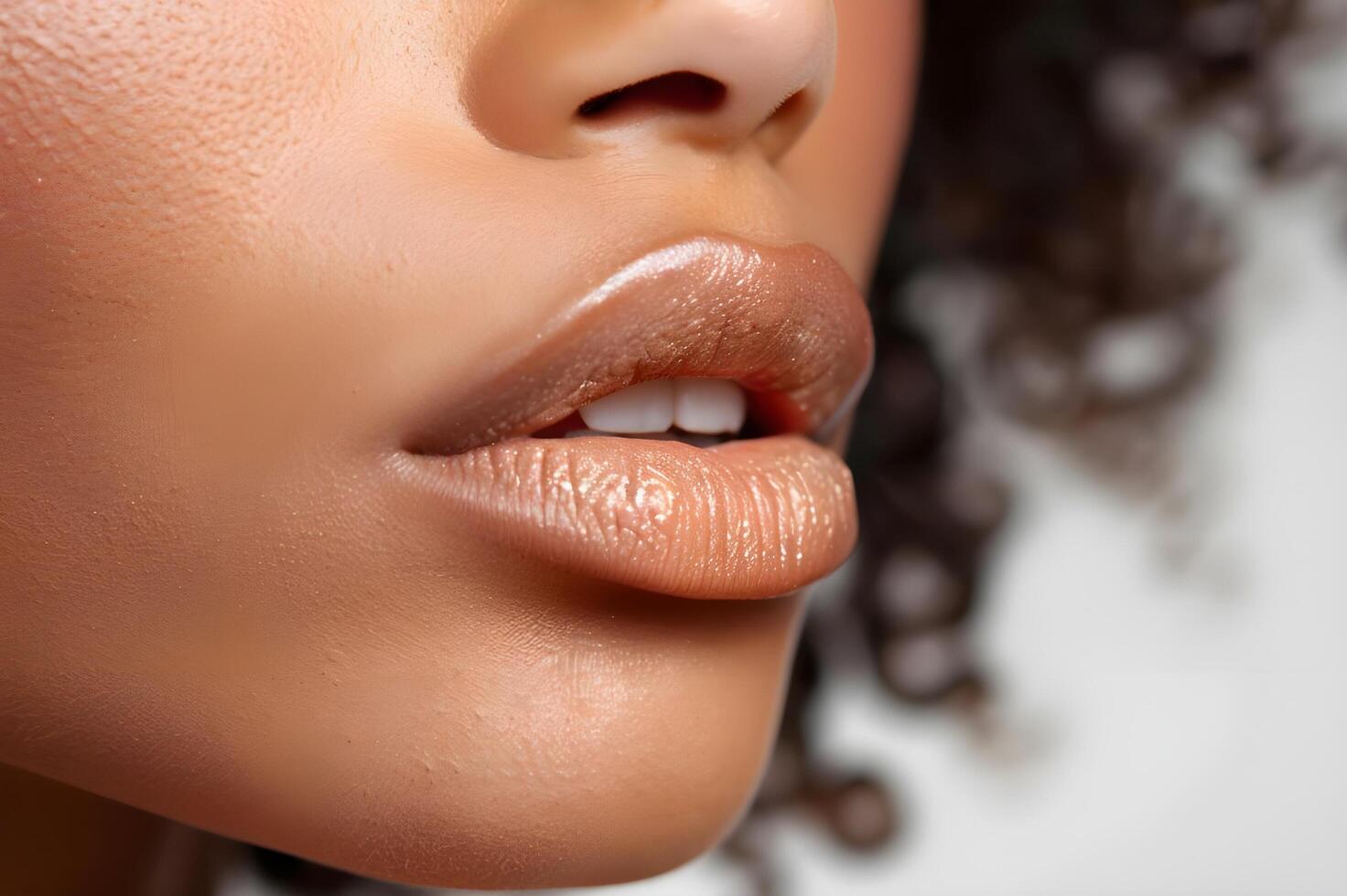 ai generado natural y sutil labio estética en del modelo labios foto