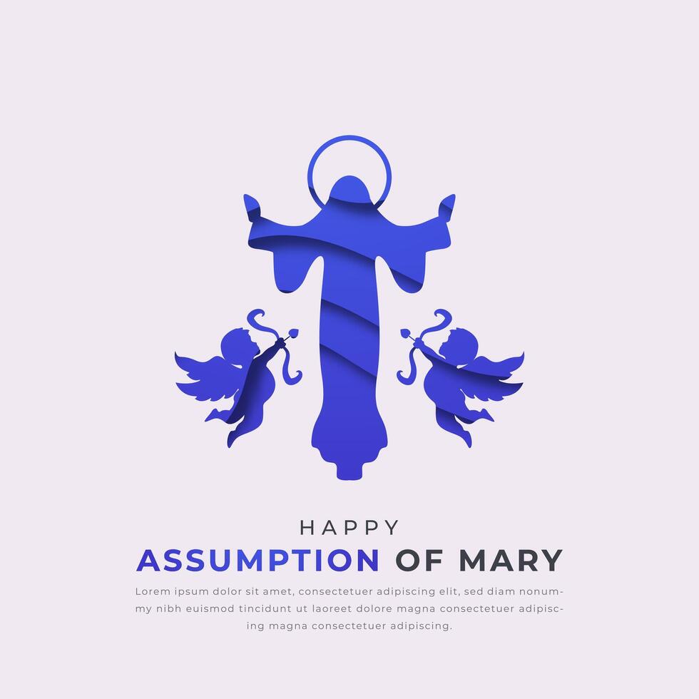 Assumption of Mary Paper cut style Vector Design Illustration for Background, Poster, Banner, Advertising, Greeting Card