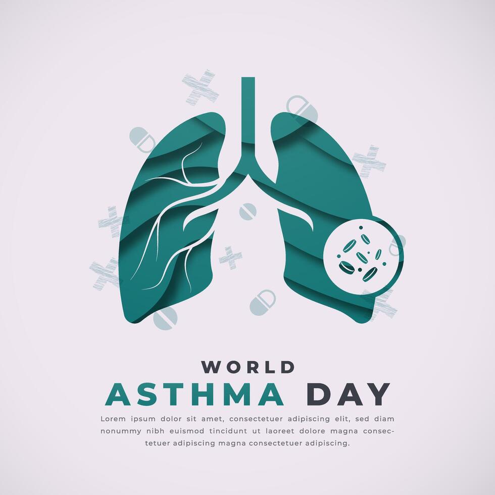World Asthma Day Paper cut style Vector Design Illustration for Background, Poster, Banner, Advertising, Greeting Card