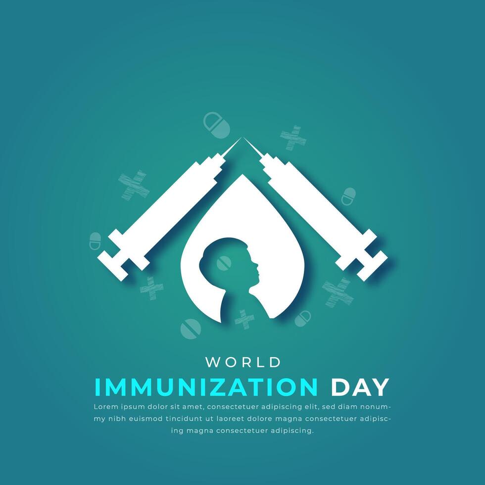 mundo inmunización día papel cortar estilo vector diseño ilustración para fondo, póster, bandera, publicidad, saludo tarjeta