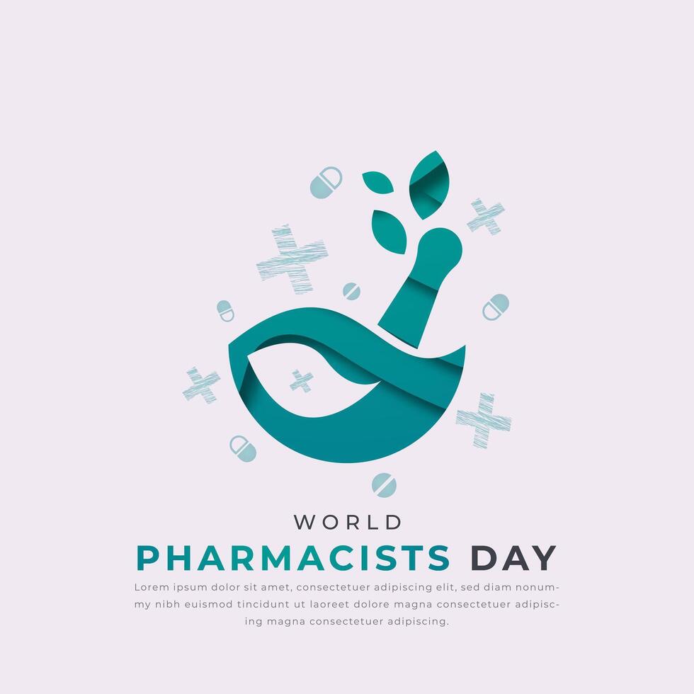 World Pharmacists Day Paper cut style Vector Design Illustration for Background, Poster, Banner, Advertising, Greeting Card