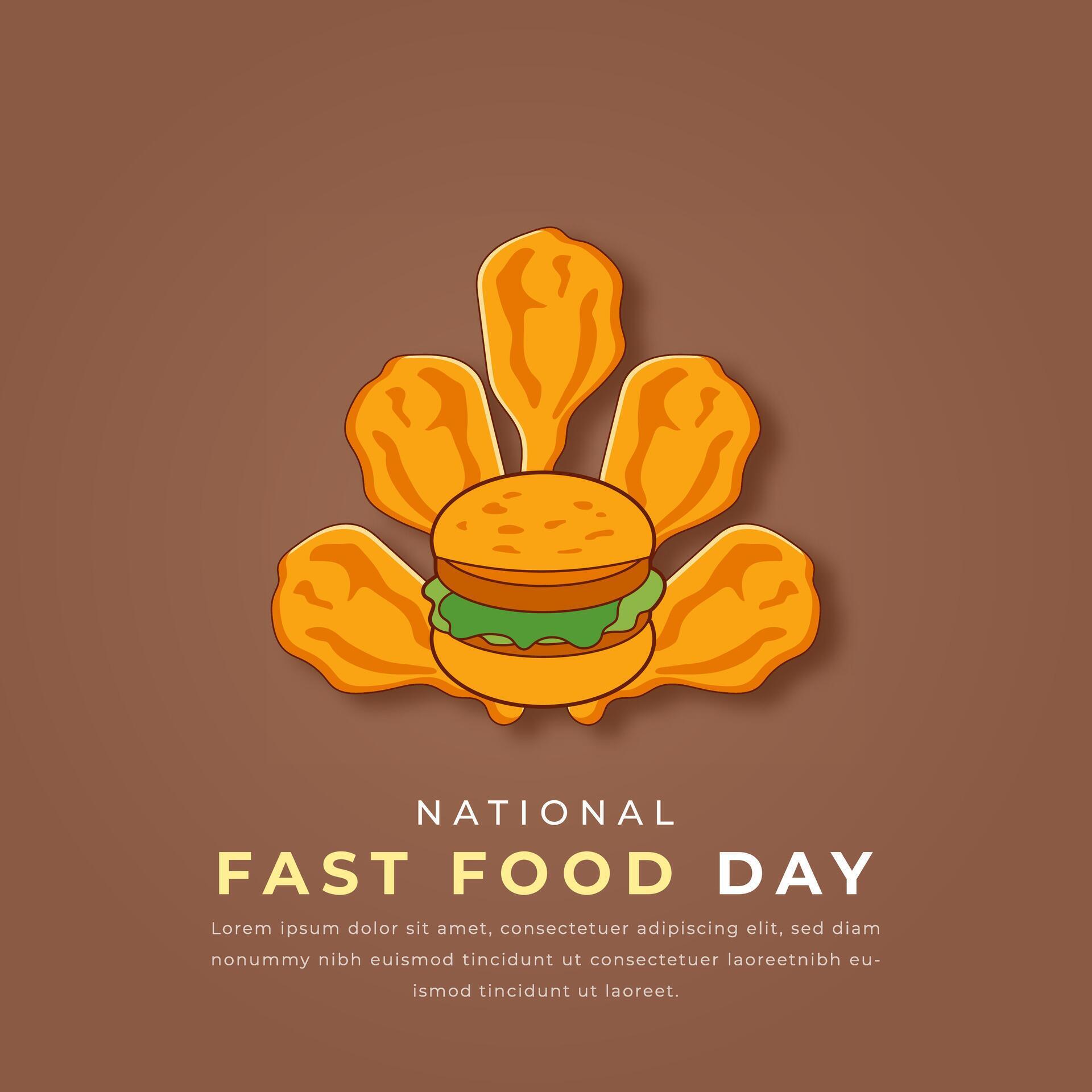 National Fast Food Day Paper cut style Vector Design Illustration for