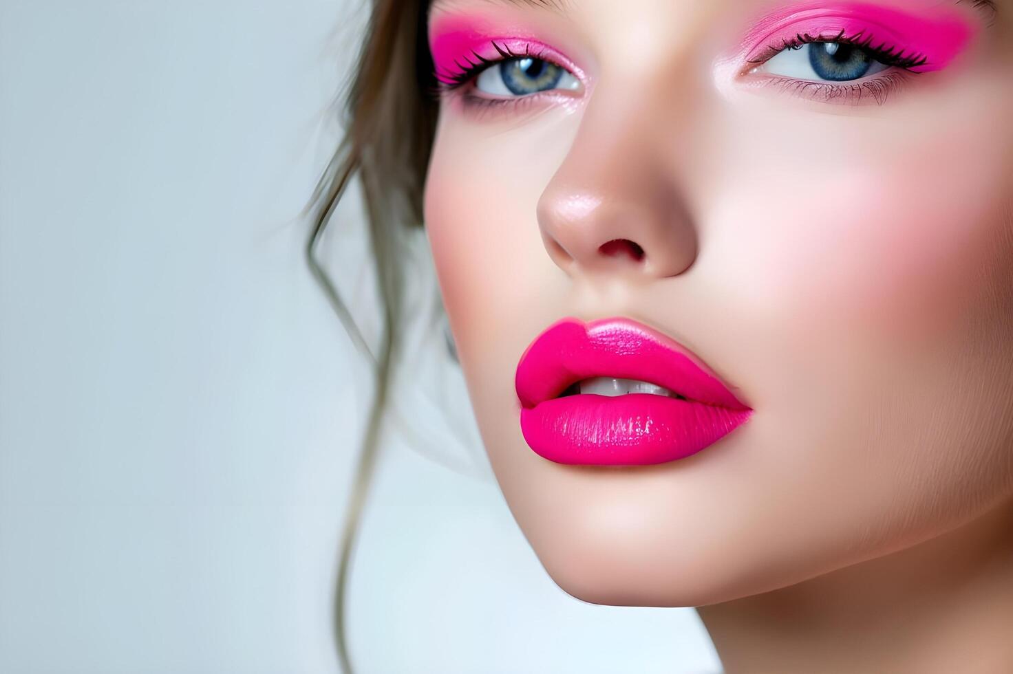 AI generated Sparkle Radiance Beautiful Woman in Elegant Pink Makeup photo