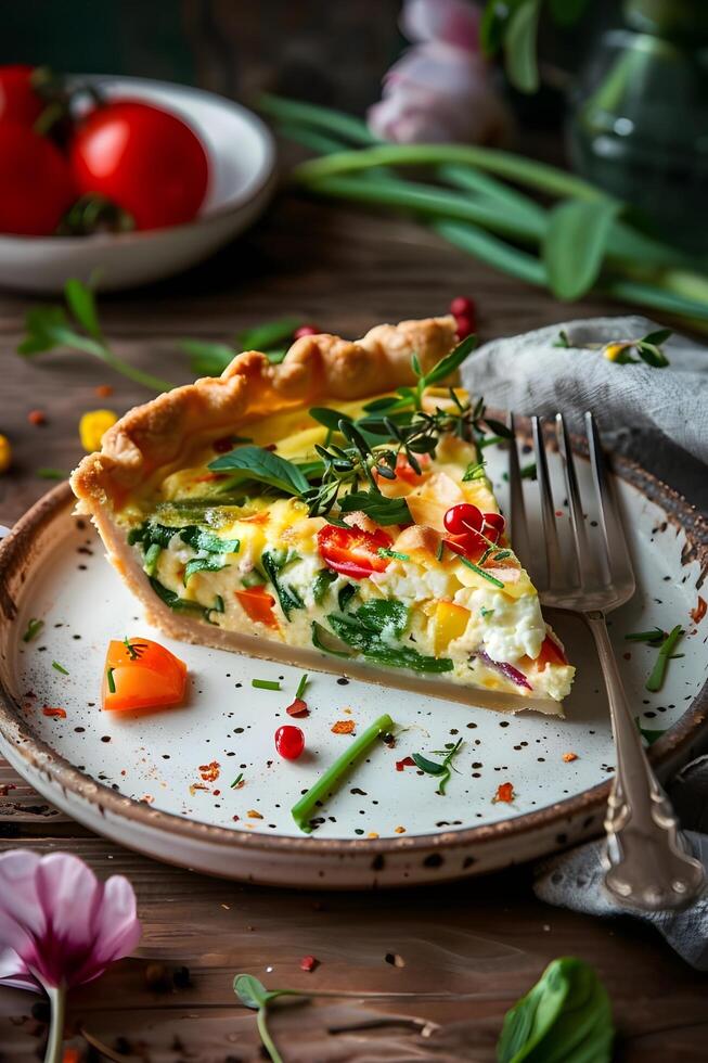 AI generated Spring Vegetable Quiche Slice Delight photo