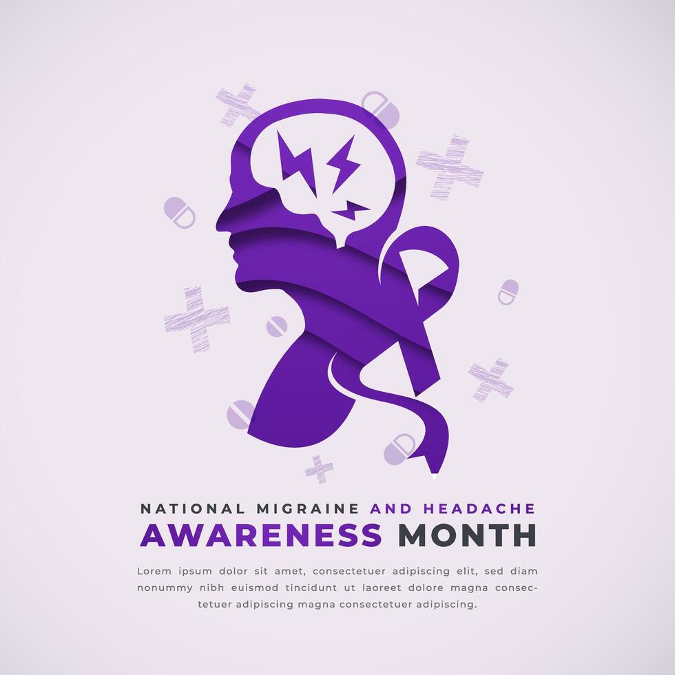 National Migraine and Headache Awareness Month Paper cut style Vector Design Illustration for Background, Poster, Banner, Advertising, Greeting Card