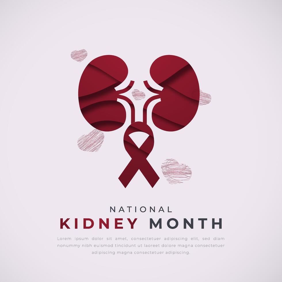 National Kidney Month Paper cut style Vector Design Illustration for Background, Poster, Banner, Advertising, Greeting Card