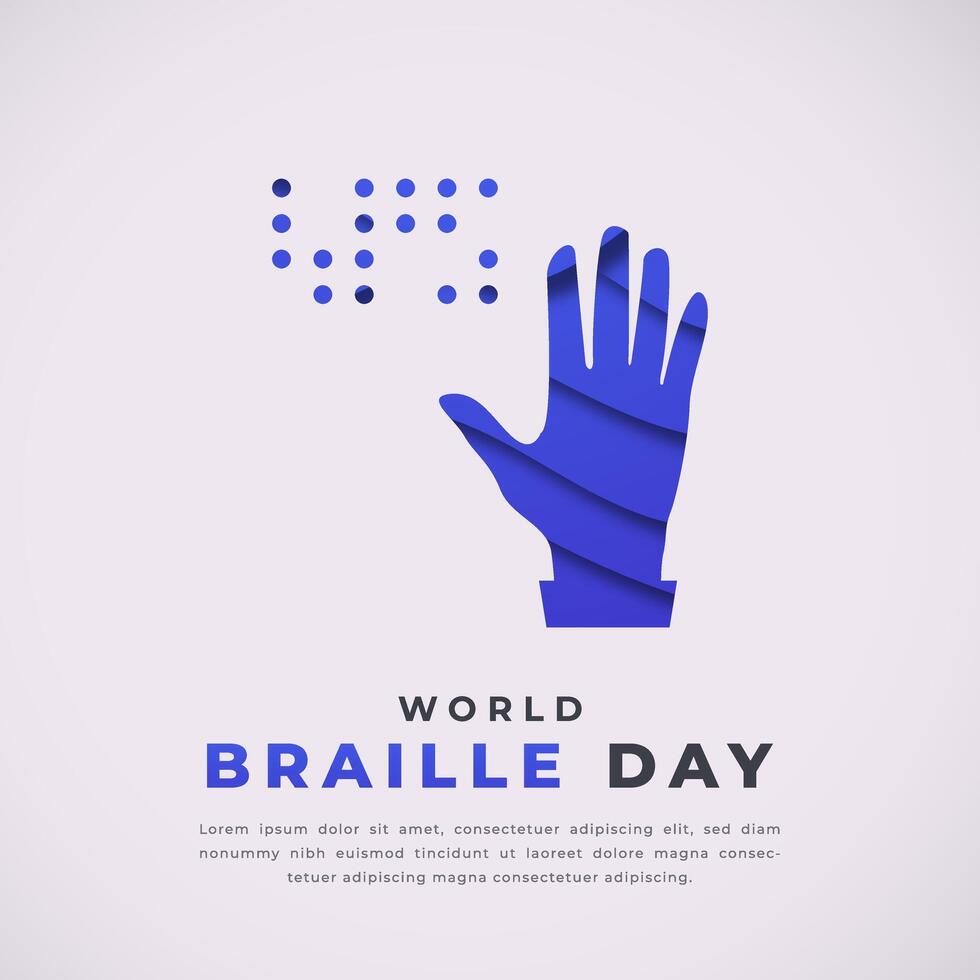 mundo braille día papel cortar estilo vector diseño ilustración para fondo, póster, bandera, publicidad, saludo tarjeta