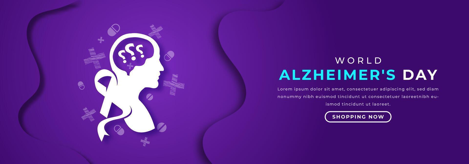 mundo Alzheimer día papel cortar estilo vector diseño ilustración para fondo, póster, bandera, publicidad, saludo tarjeta