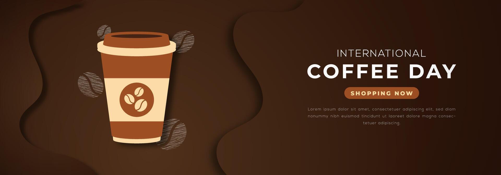 internacional café día papel cortar estilo vector diseño ilustración para fondo, póster, bandera, publicidad, saludo tarjeta