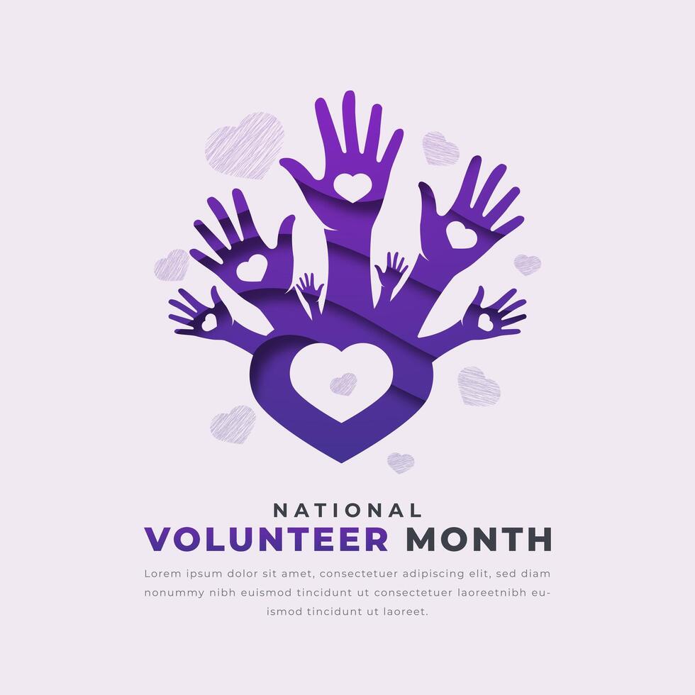 National Volunteer Month Paper cut style Vector Design Illustration for Background, Poster, Banner, Advertising, Greeting Card
