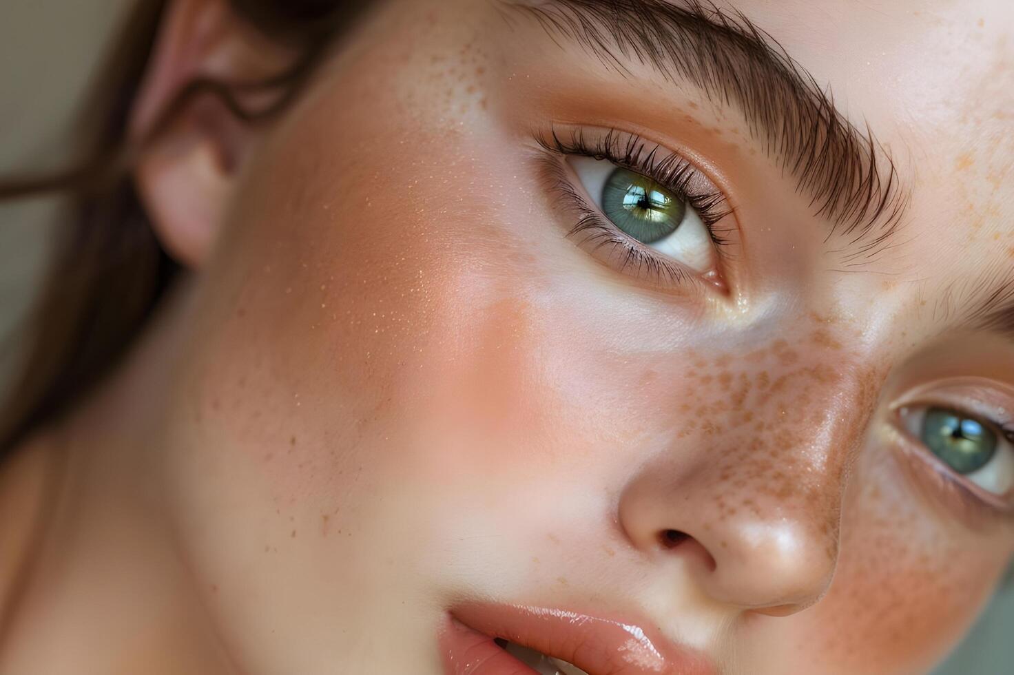 AI generated Model's Face with Natural Dewy Makeup photo
