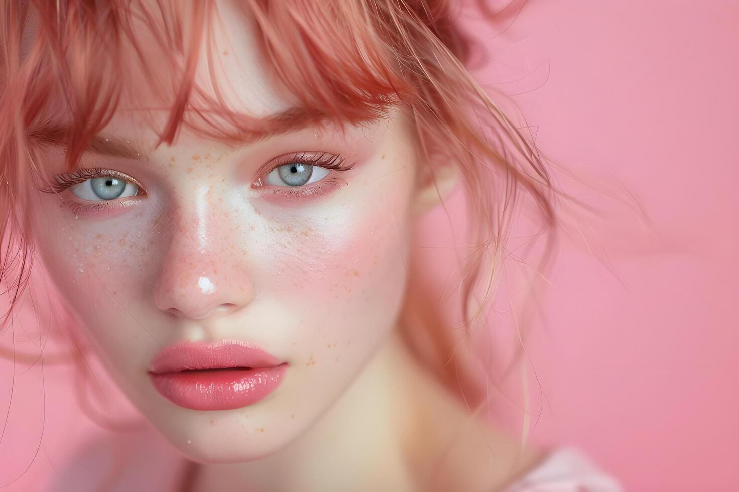 AI generated Radiant Blossom Shiny Pink Makeup for an Elegant Aura photo