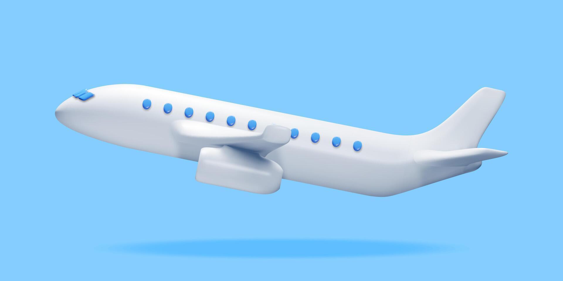 3d blanco realista avión aislado en azul antecedentes. hacer pasajero o comercial chorro icono. hora para viaje concepto. de viaje reserva agencia y aerolíneas. fiesta vacaciones. vector ilustración