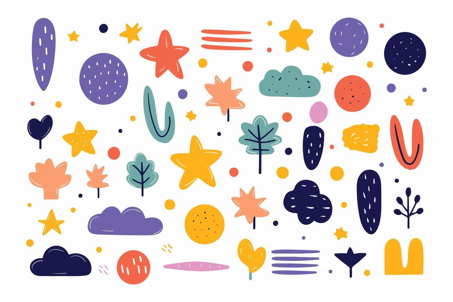 Hand drawn colorful shapes and organic elements in abstract style vector illustration