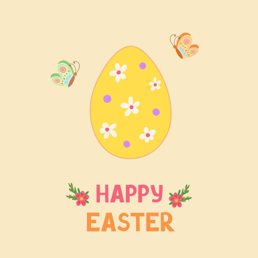 Happy Easter, yellow egg. Illustration for printing, backgrounds, covers and packaging. Image can be used for greeting cards, posters, stickers and textile. Isolated on white background. vector