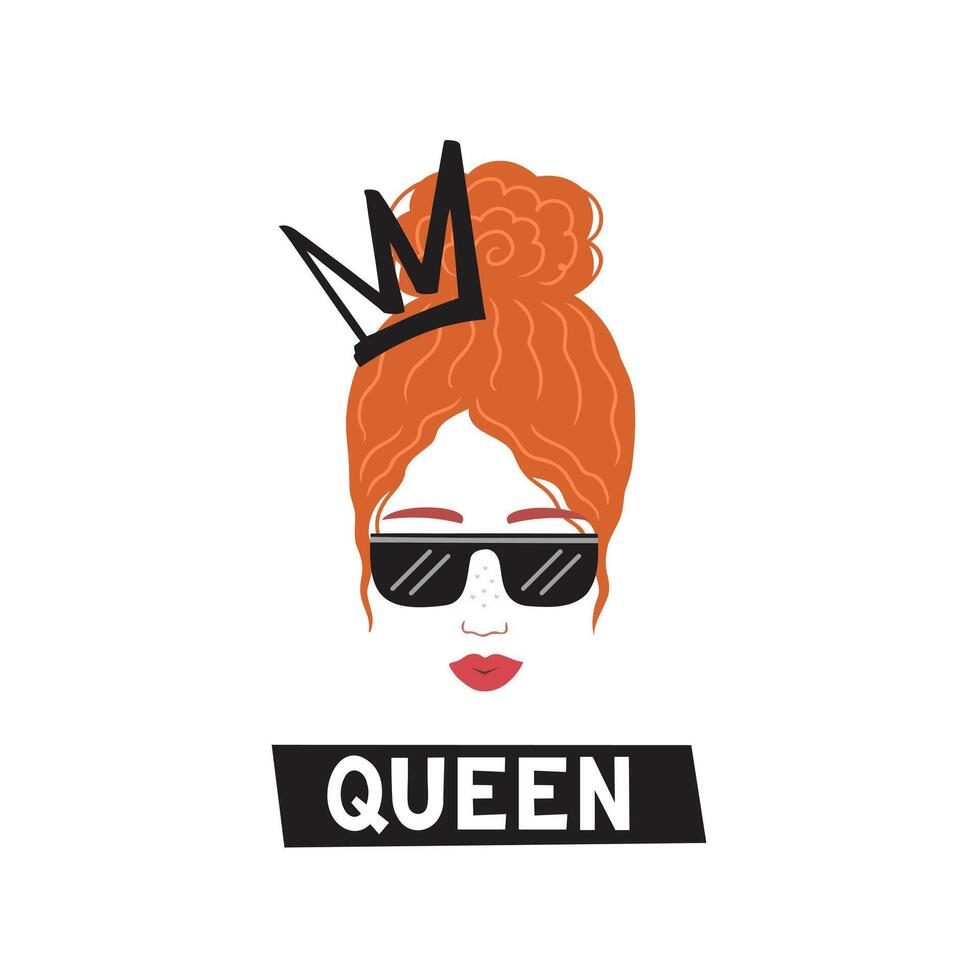 i am queen, red hair girl with crown. Illustration for printing, backgrounds and packaging. Image can be used for greeting cards, posters, stickers and textile. Isolated on white background. vector