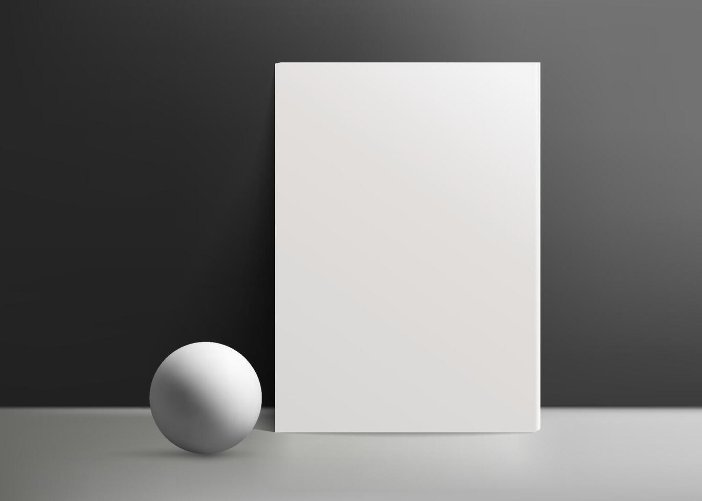 A realistic canvas mockup with blank space, by the wall on black background, with realistic white ball perfect for posters, art projects, paintings, presentations, marketing materials. Not AI. vector