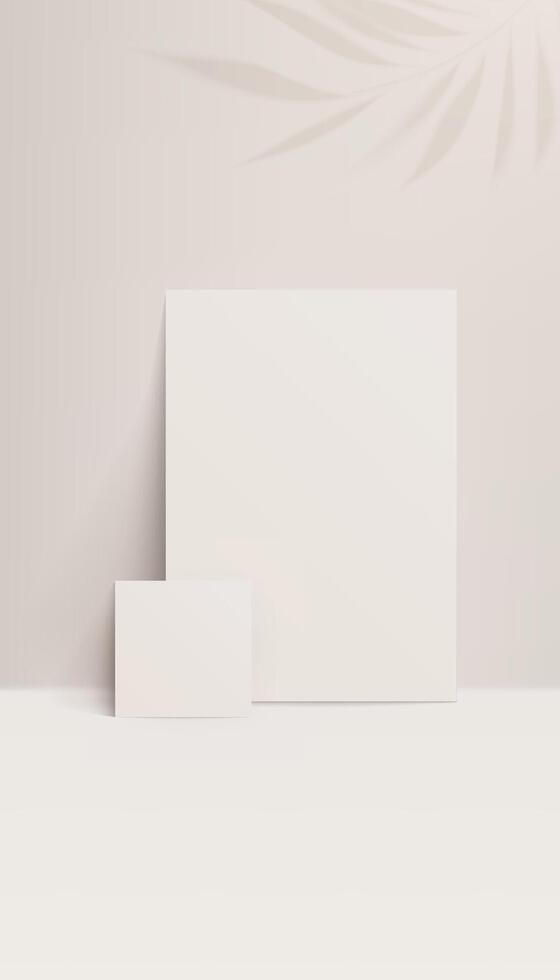 A square beige card mockup with shadow on the wall, offering an empty template for various designs. Ideal for presentations, invitations, or marketing materials. Realistic and modern. Not AI. vector