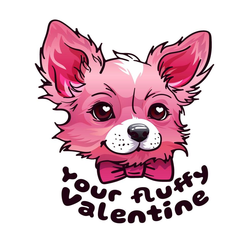 A cute pink Valentine dog wearing a bow tie, exuding joy and cheerfulness. Perfect for cards, posters, or fashion prints, adding a touch of fun and style. Not AI. vector