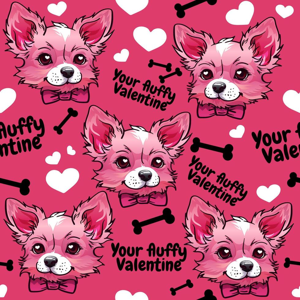 A seamless vector pattern featuring cute dogs and hearts, perfect for Valentine's Day. This adorable design is ideal for wallpapers, fabric, and greeting cards, adding love Not AI.