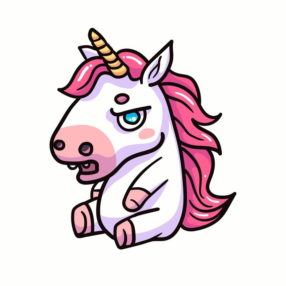 un gruñón unicornio representado en un linda vector ilustración, agregando humor y encanto a fantasía diseños Perfecto para para niños Arte y imaginativo proyectos no ai.