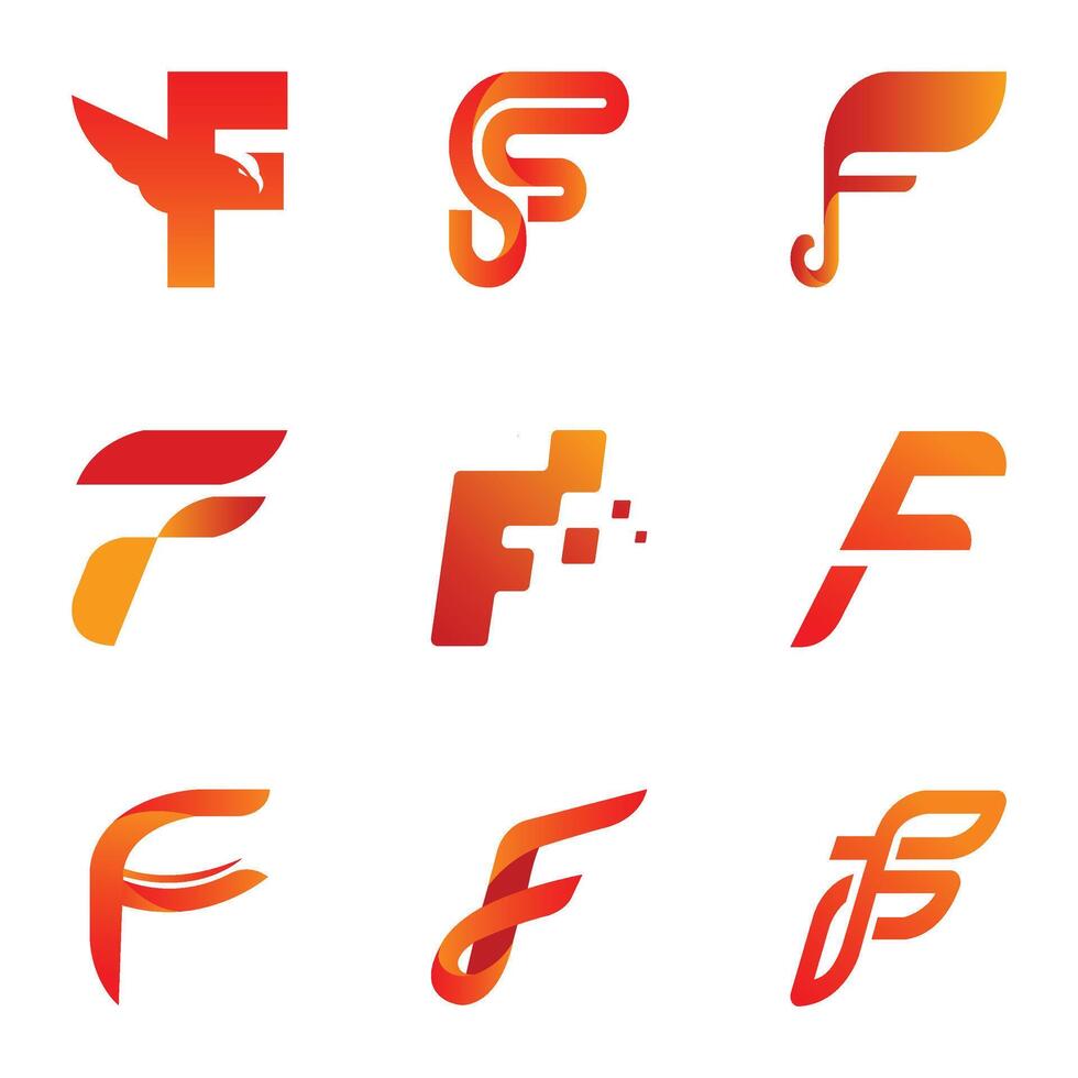 Letter F logo set with geometric gradient design, concept of 5G, future and forward vector