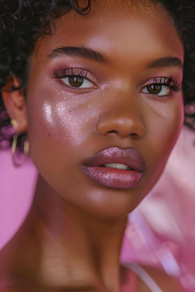 AI generated Dazzling Beauty Sparklecore Chic in Pink Glamour photo