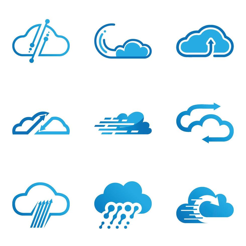Cloud vector logo set blue color on white background.