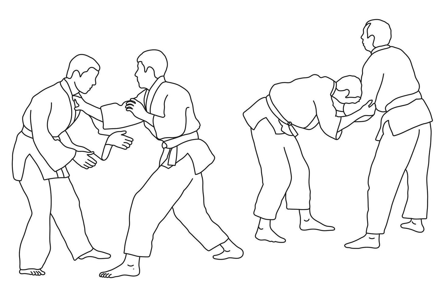 Line  sketch of sportive judoka fighter. Judoist, judoka, athlete, duel, fight, judo, isolated vector