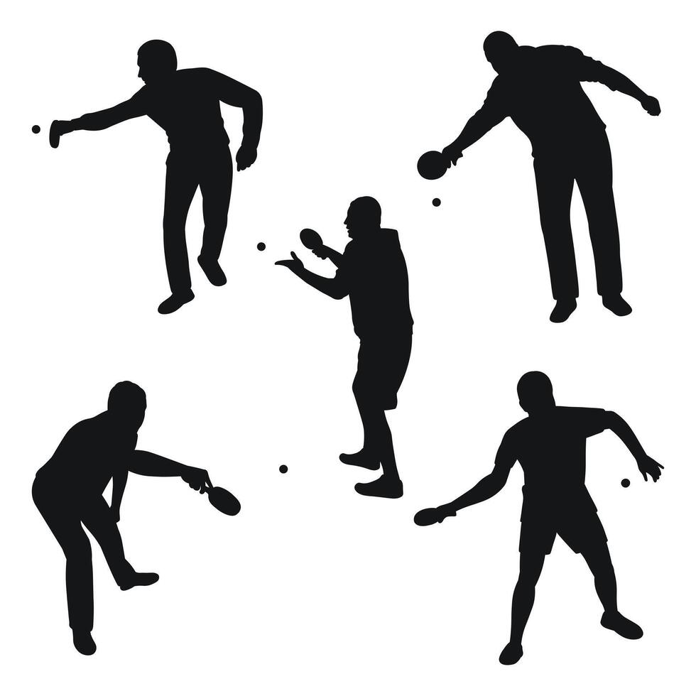 Silhouettes of tennis players with racket and ball, isolated vector