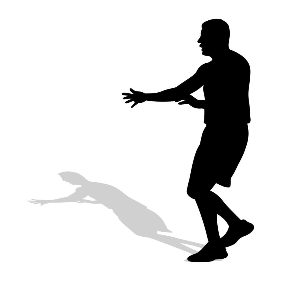 negro silueta de un atleta corredor con sombra. atletismo, correr, cruz, corriendo, correr, caminando vector